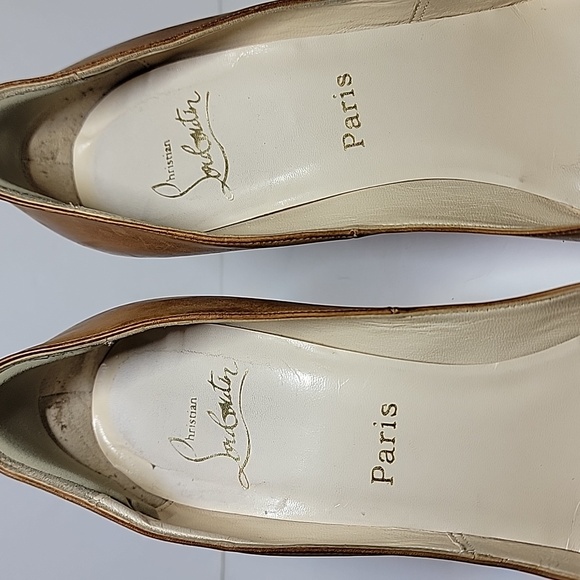 Christian Louboutin Leather red bottoms D'Orsay tan peep toe pumps 39.5 - Picture 4 of 13